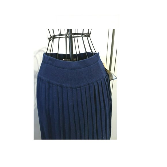 Vtg 1992 Susan Bristol Set Navy Blue Pleated Skirt & Button Top Knit Sweater Top - Picture 8 of 12